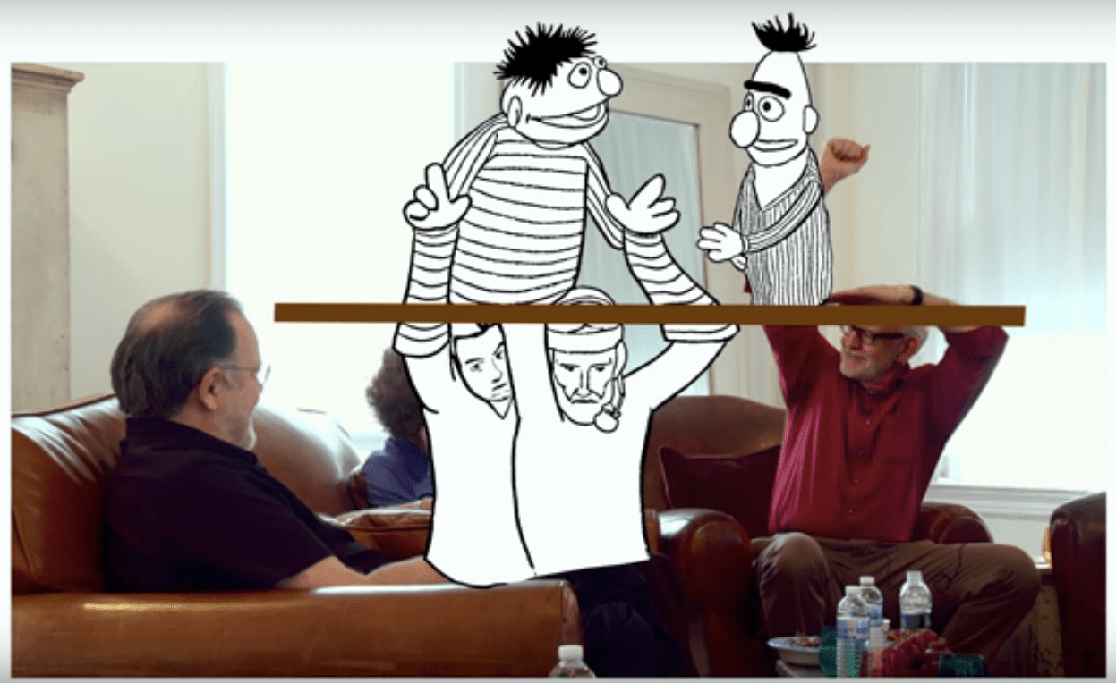 The crew shows how Bert and Ernie were operated. (Courtesy "Muppet Guys Talking")