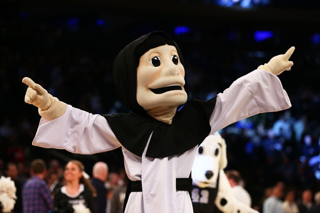 Providence Friars mascot "Friar Dom" performs during the Big East Basketball Tournament on March 9th. Fortunately for all concerned, he will not be present at the NCAA tournament. (Mike Stobe/Getty Images)