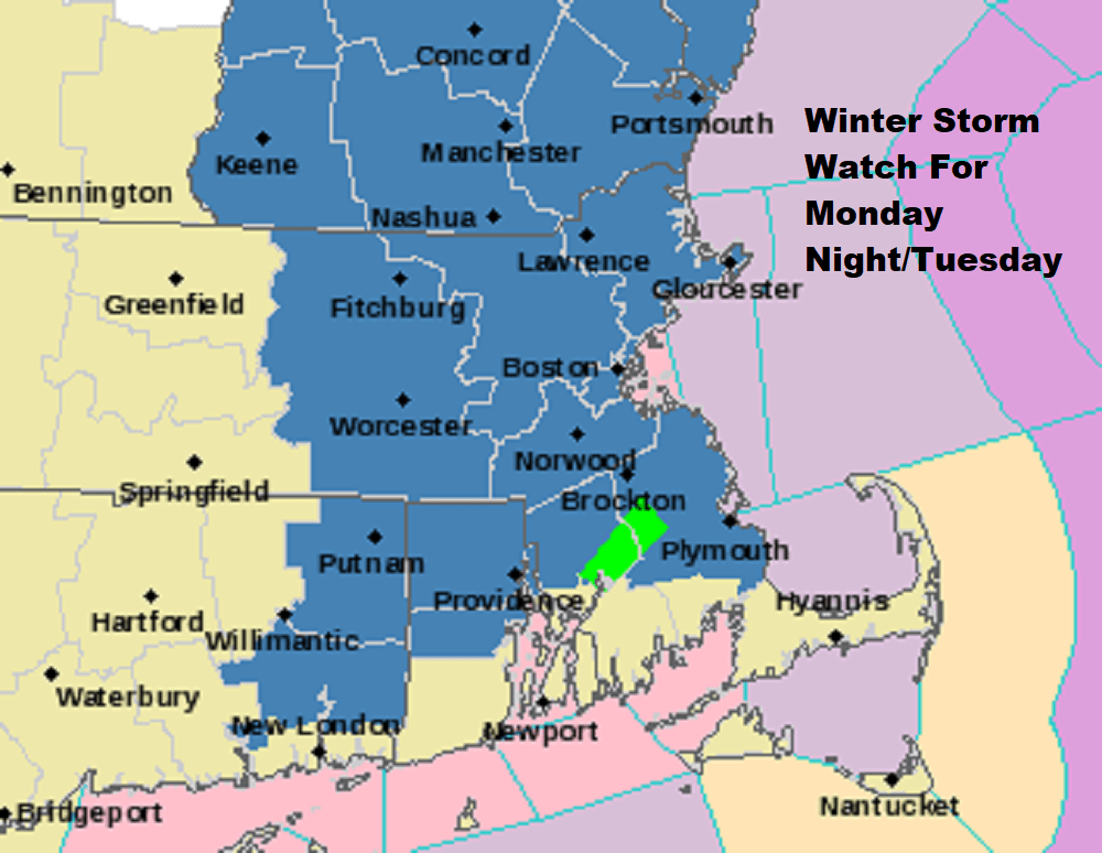 Winter Storm Watches are posted for a large section of eastern and central southern New England. (Dave Epstein/WBUR)