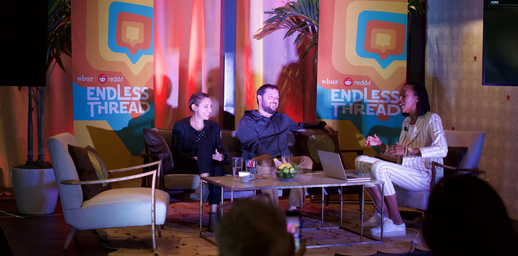 Amory Sivertson, left, and Ben Brock Johnson, at their AMA (Ask Me Anything) at SXSW in Austin, Tuesday, March 16, 2018. (Michelle Lozzi/Reddit)