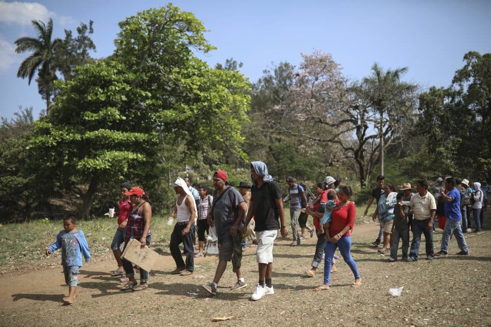 Central American migrants arrive to a sports center during the annual Migrant Stations of the Cross caravan or &quot;Via crucis,&quot; organized by the &quot;Pueblo Sin Fronteras&quot; activist group, in Matias Romero, Oaxaca state, Mexico, Monday, April 2, 2018. A Mexican government official said the caravans are tolerated because migrants have a right under Mexican law to request asylum in Mexico or to request a humanitarian visa allowing travel to the U.S. border to seek asylum in the United States. (Felix Marquez/AP)