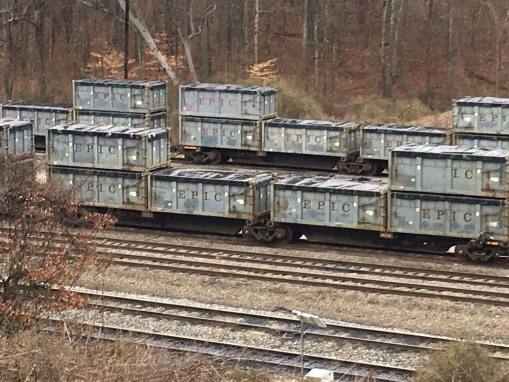 Residents in Parrish, Ala., are complaining about the smell of several dozen train cars full of sewage that have been parked in the rail yard there for months while waiting to be transported to a nearby landfill. Here, the train cars of waste are pictured earlier, in the town of West Jefferson. (Courtesy town of West Jefferson)