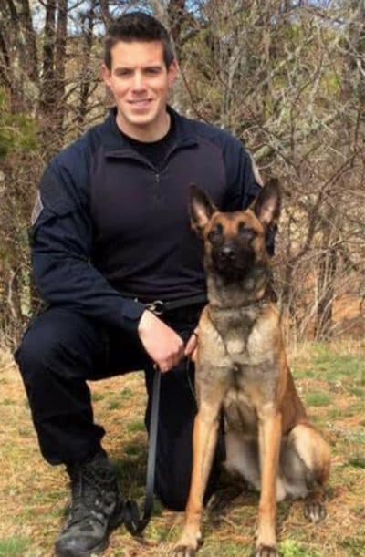 Yarmouth Officer Sean Gannon, who was killed in the line of duty on Thursday, with his dog, Nero (Courtesy Massachusetts State Police)