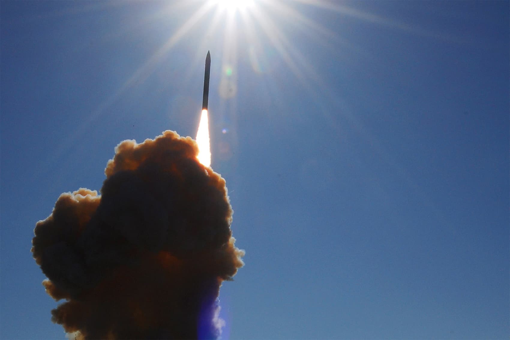 A ground-based interceptor missile lifts off from Vandenberg Air Force Base in California, as part of a test of the Ballistic Missile Defense System. (Courtesy Joe Davila/U.S. Air Force)