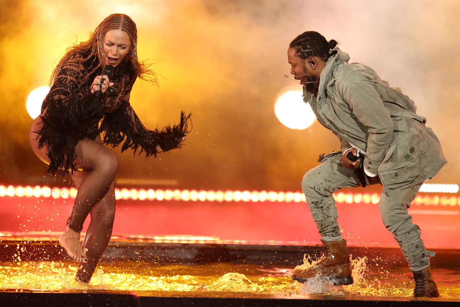 Beyonce, left, and Kendrick Lamar perform Freedom at the BET Awards at the Microsoft Theater on Sunday, June 26, 2016, in Los Angeles. (Matt Sayles/AP)