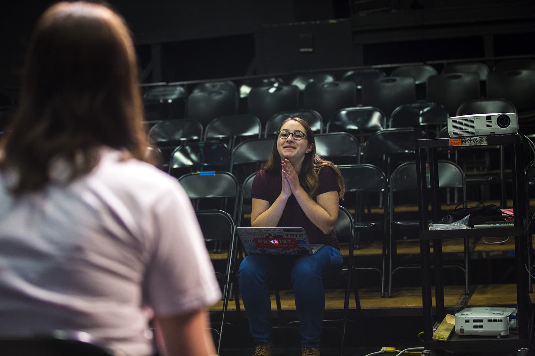 Senior Nessa Goldhirsh Brown is directing the performance at her school. (Jesse Costa/WBUR)