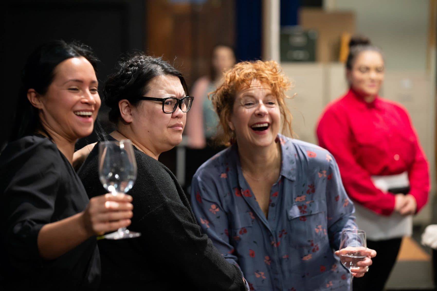 Carmen Zilles, Carmen M. Herlihy, Paula Plum and Kiara Pichardo during a rehearsal for &quot;Top Girls.&quot; (Courtesy Mike Ritter/Huntington Theatre Company)