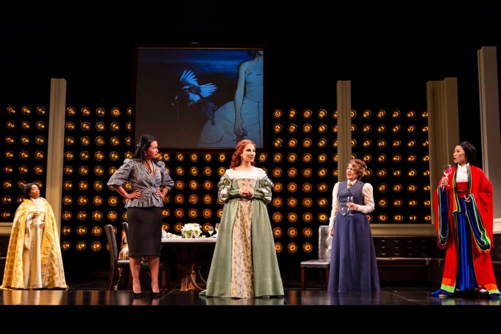 Sophia Ramos as Pope Joan, Carmen Zilles as Marlene, Elia Monte-Brown as Patient Griselda, Paula Plum as Isabella Bird and Vanessa Kai as Lady Nijo in Huntington Theatre Company's &quot;Top Girls.&quot; (Courtesy T Charles Erickson)