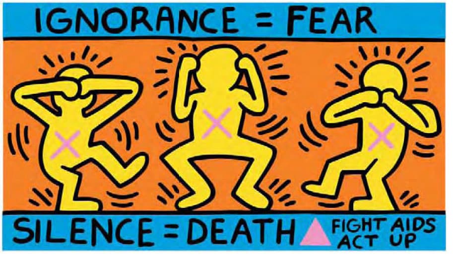 Keith Haring's 1989 &quot;Ignorance=Fear Silence=Death Fight AIDS Act Up.&quot; (Courtesy Davis Museum) 