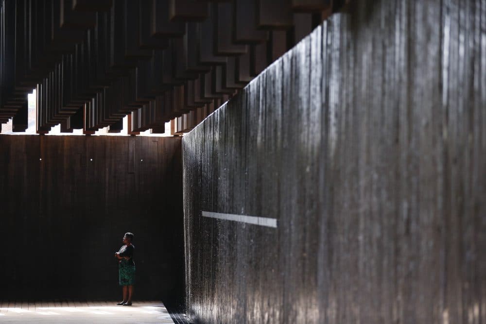 This photo shows part of the display at the National Memorial for Peace and Justice, a new memorial to honor thousands of people killed in lynchings, Monday, April 23, 2018, in Montgomery, Ala. The memorial and an accompanying museum that open this week in Montgomery are a project of the nonprofit Equal Justice Initiative, a legal advocacy group in Montgomery. (Brynn Anderson/AP)