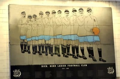 A memorial for Dick, Kerr Ladies FC at Deepdale stadium in Preston, England. (Courtesy Gail Newsham)