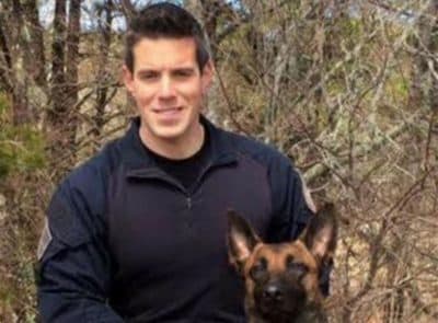Yarmouth Officer Sean Gannon, who was killed in the line of duty on Thursday, with his dog, Nero (Courtesy Massachusetts State Police)