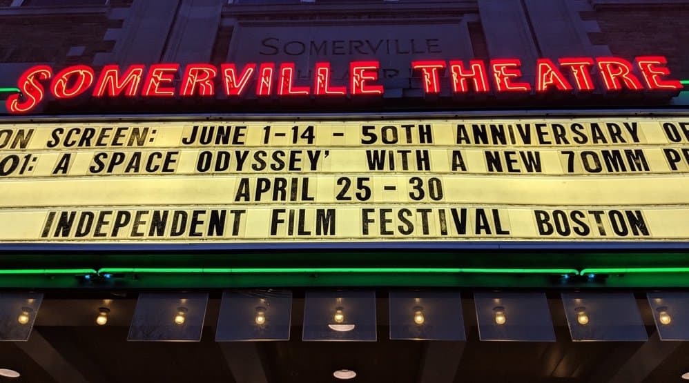 The Somerville Theatre marquee ahead of IFFBoston opening night. (IFFBoston/Twitter)