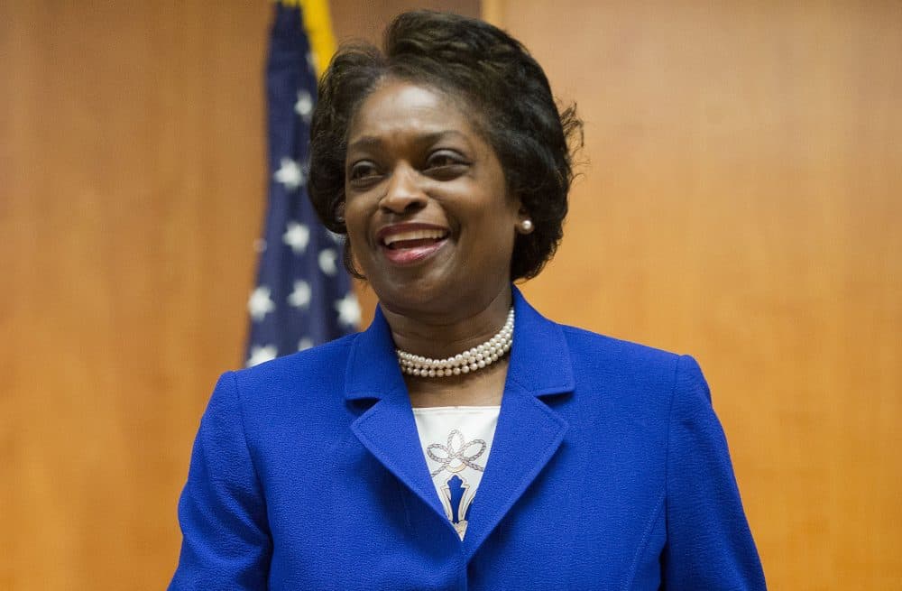 In this Feb. 26, 2015, FCC Commissioner Mignon Clyburn, takes her seat before the start of an FCC open hearing and vote on Net Neutrality in Washington, D.C. (Pablo Martinez Monsivais, file/AP)