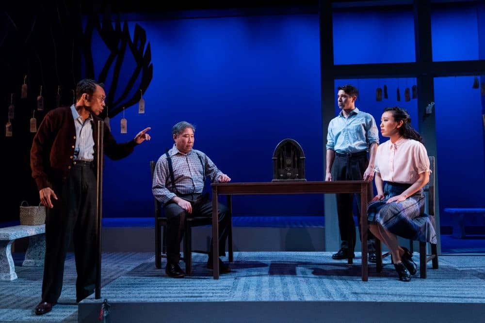 Ron Domingo as Tatsuo Kimura, Gary Thomas Ng as Ojii-chan, Sam Tanabe as Sammy Kimura and Grace Yoo as Kei Kimura in SpeakEasy Stage Company's production of &quot;Allegiance.&quot; (Courtesy Nile Scott Studios)