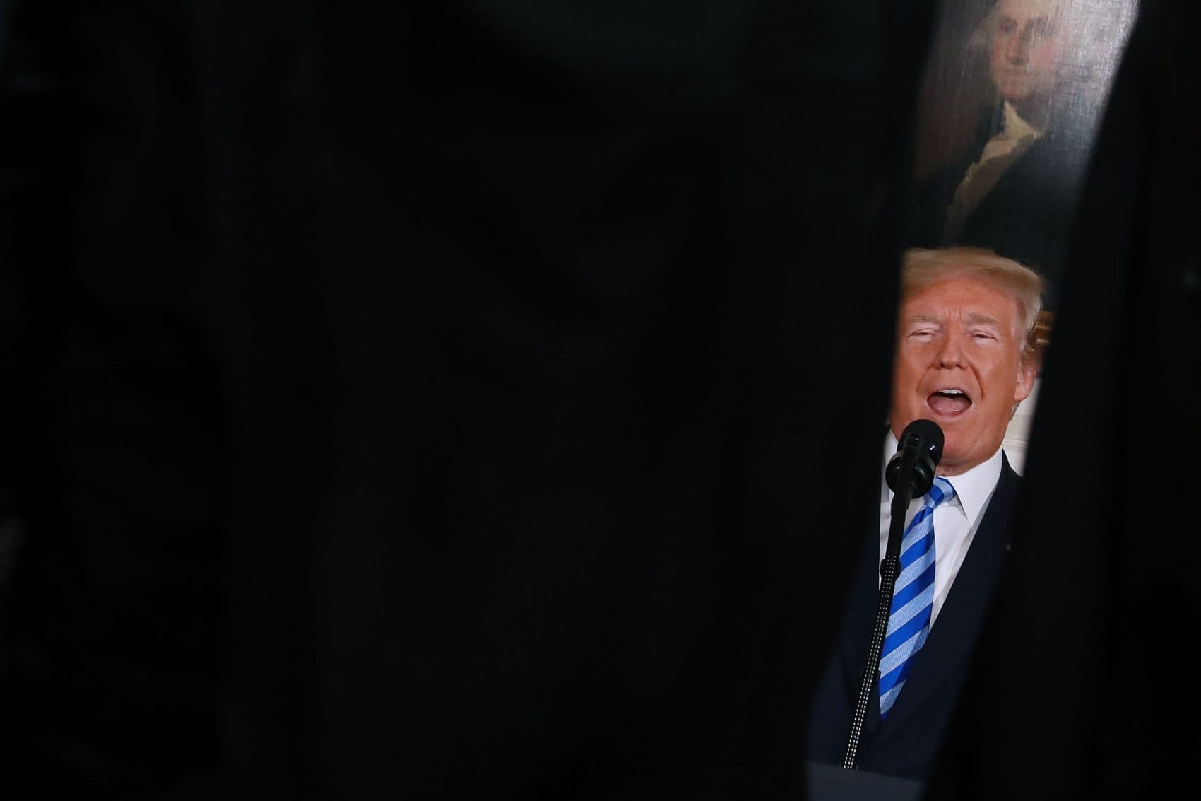 President Trump announces his decision to withdraw the United States from the 2015 Iran nuclear deal in the Diplomatic Room at the White House on May 8, 2018 in Washington, D.C. (Chip Somodevilla/Getty Images)