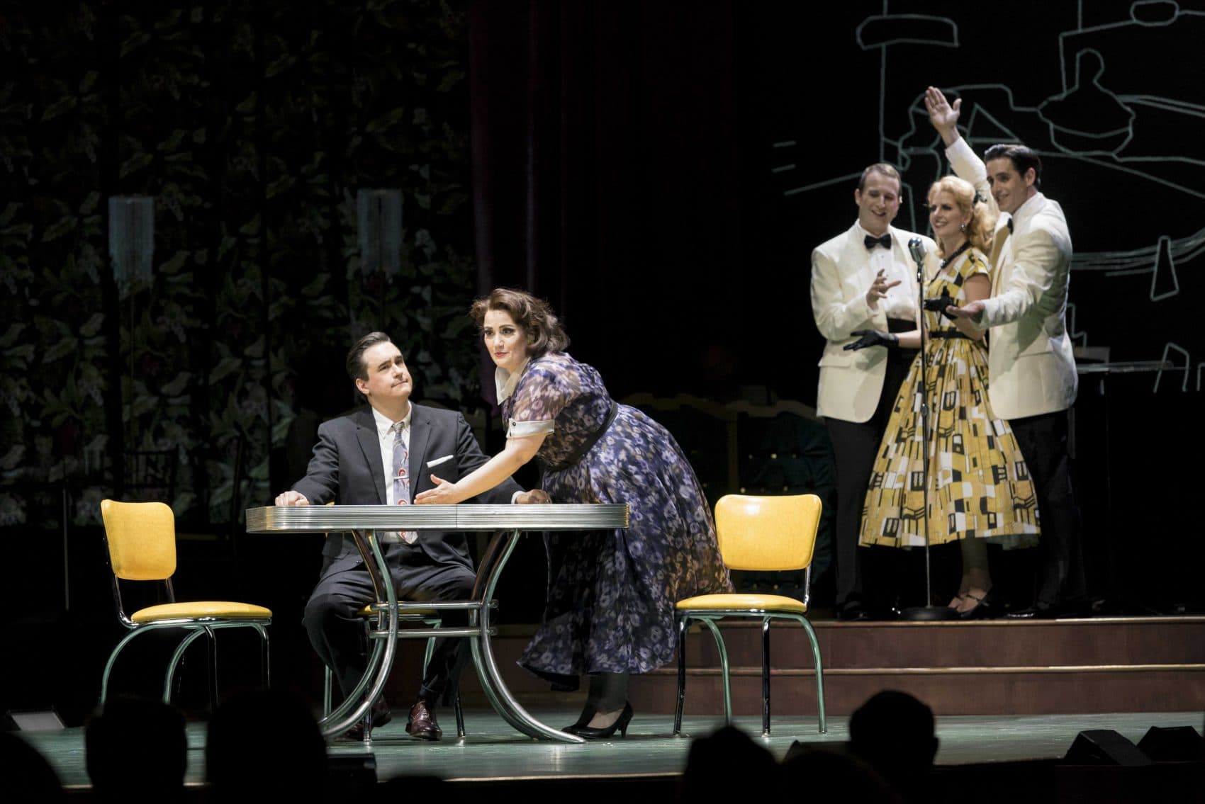 Sam (Marcus DeLoach) and Dinah (Heather Johnson) repeat their morning routine in the BLO's production of "Trouble in Tahiti." (Courtesy Liza Voll/Boston Lyric Opera)