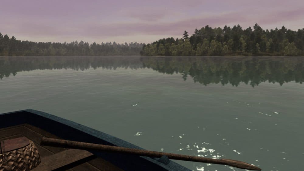 A screenshot of late-summer boating on the version of Concord's Walden Pond in the PS4 game &quot;Walden, a game.&quot; (Courtesy USC Game Innovation Lab)