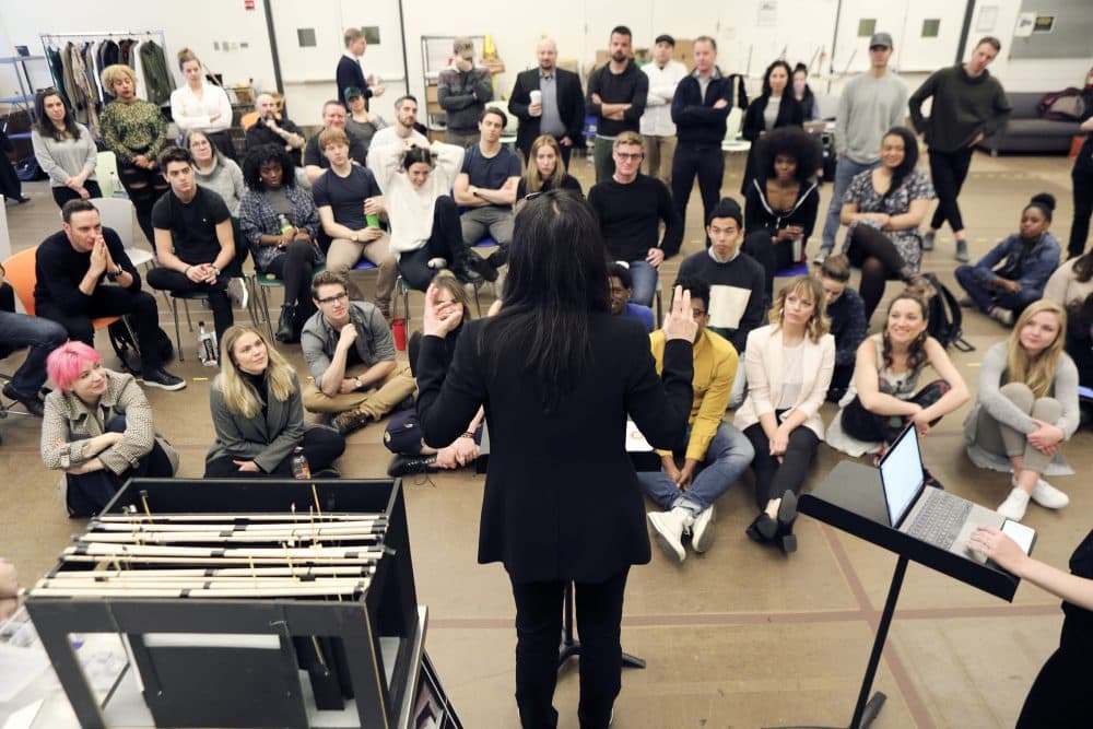 Director Diane Paulus speaks with the company during the first rehearsal of &quot;Jagged Little Pill.&quot; (Courtesy Jimmy Ryan/A.R.T.)