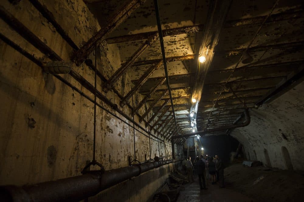 The original rusted-out supports are features of the tunnel highlighted by city archaeologists. (Jesse Costa/WBUR)