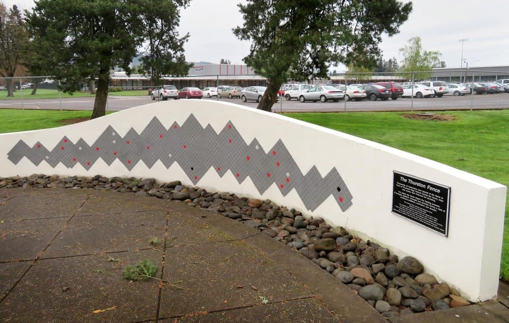 The Thurston High School shooting memorial on the school's campus. (Brian Bull/KLCC)