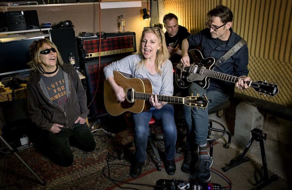 Belly play &quot;Feed The Tree&quot; in their basement studio in Rhode Island. (Robin Lubbock/WBUR)
