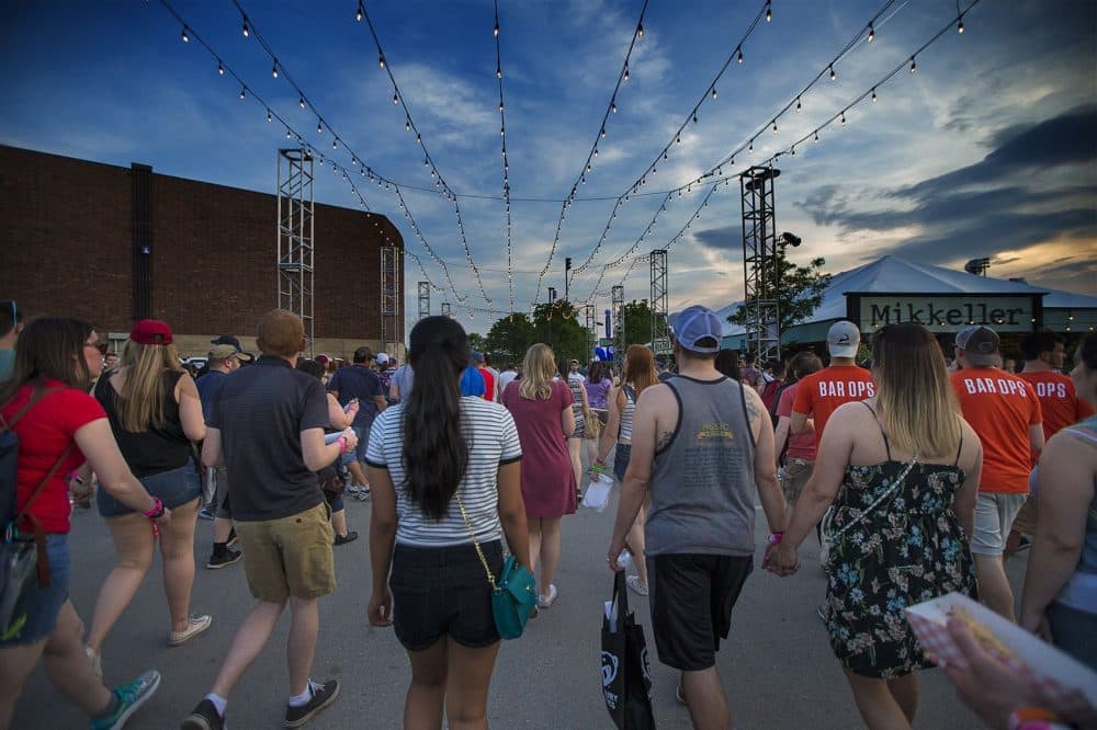 A crowd heads over to the Blue Stage to see Paramore. (Jesse Costa/WBUR)