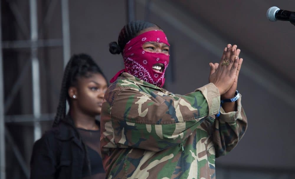 Rapper Leikeli47 performs. (Jesse Costa/WBUR)