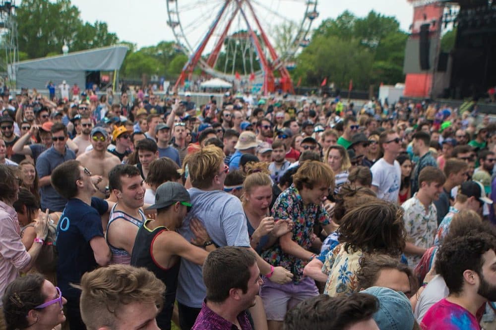 A mosh pit formed during Thee Oh Sees performance. (Jesse Costa/WBUR)