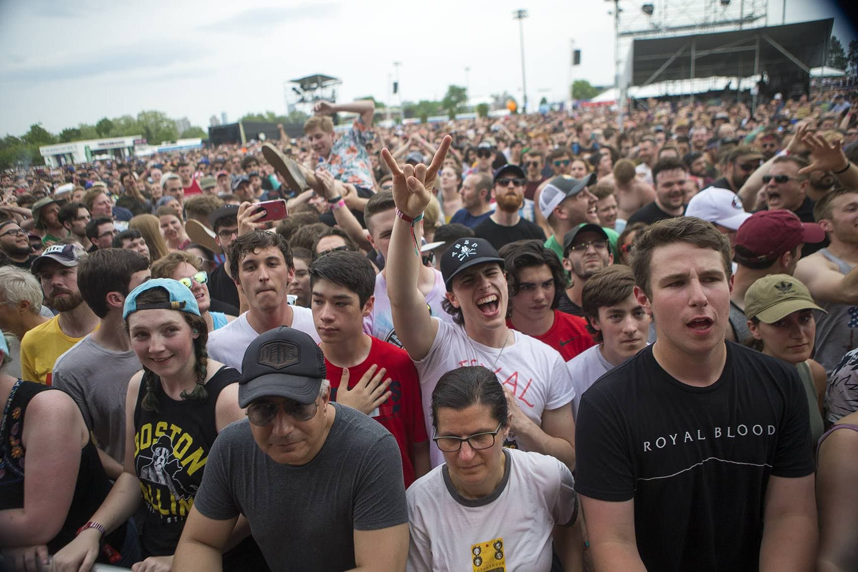 The crowd cheers for Royal Blood. (Jesse Costa/WBUR)