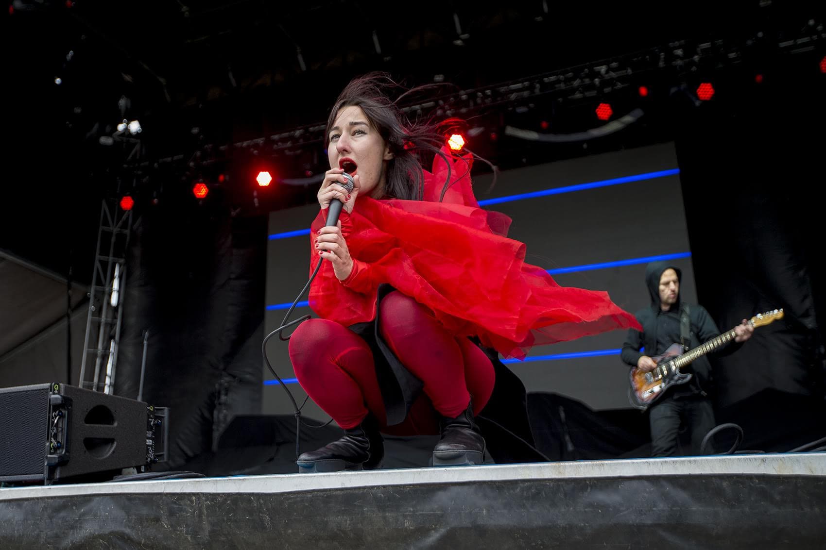 Zola Jesus, the stage name of Nika Roza Danilova, performs during Boston Calling. (Jesse Costa/WBUR)