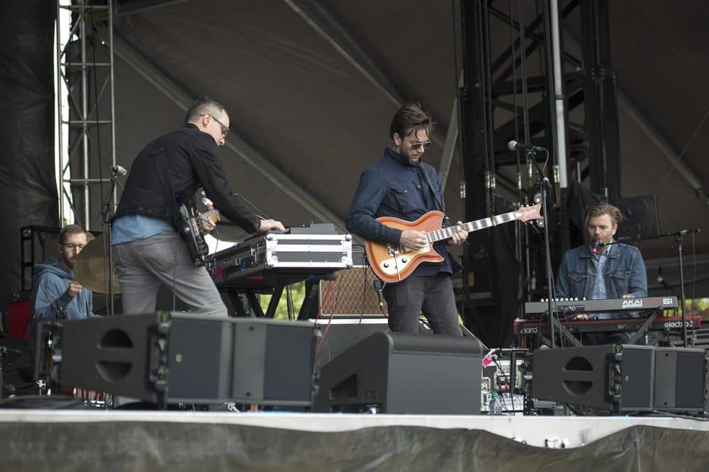 Wisconsin-based folk band Field Report takes the stage. (Jesse Costa/WBUR)