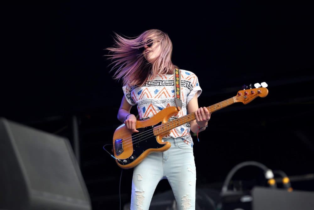 Bassist Annie Hoffman performs with Weakened Friends at Boston Calling. (Hadley Green for WBUR)