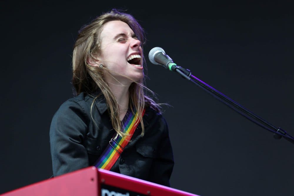 Julien Baker sings at Boston Calling. (Hadley Green for WBUR)