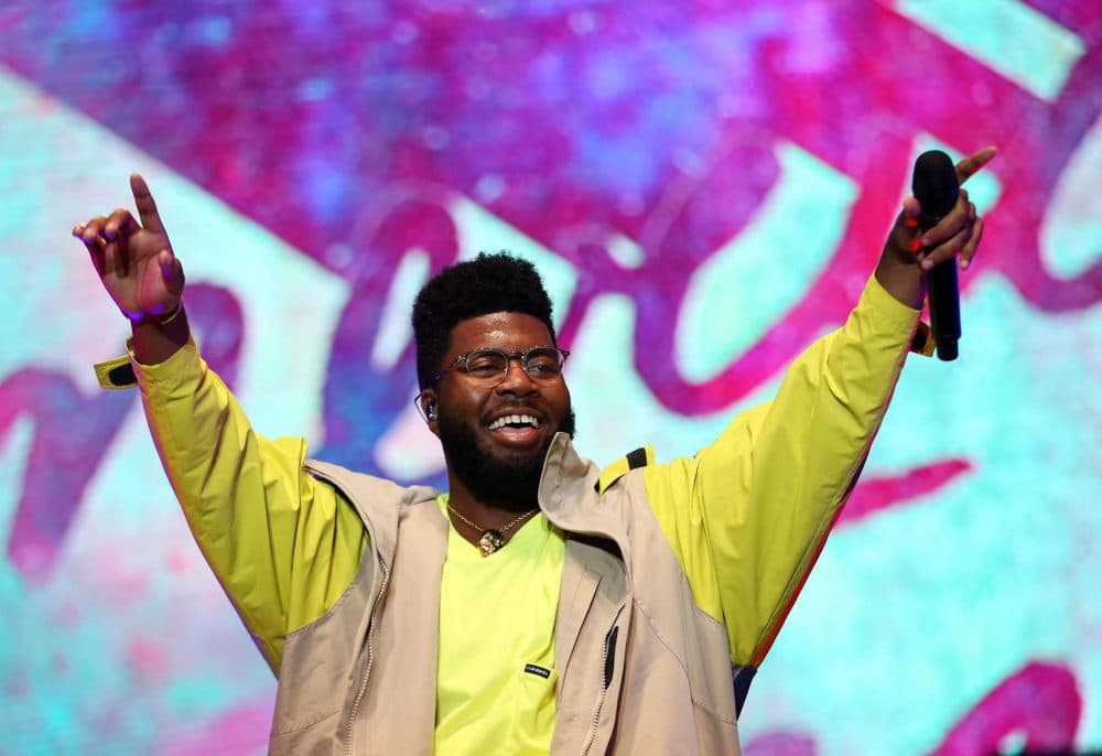 Khalid greets the crowd on Sunday night. (Hadley Green for WBUR)