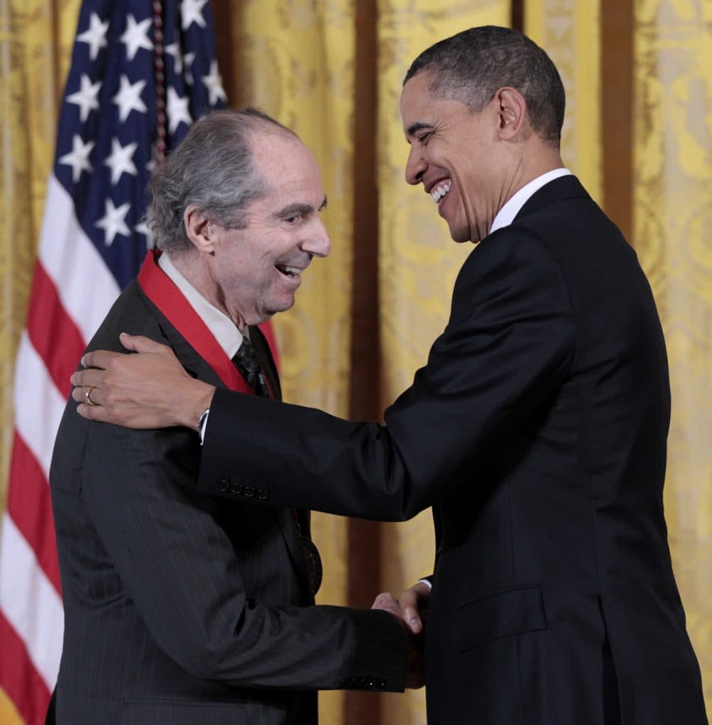 President Barack Obama presents a National Humanities Medal to novelist Philip Roth, Wednesday, March 2, 2011, during a ceremony at the White House in Washington. (Pablo Martinez Monsivais/AP)