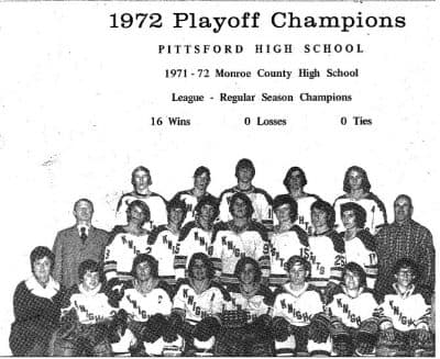 The 1972 Pittsford High School hockey team delivered Cherry the lone championship in his coaching career with their undefeated season. (Courtesy of Jeff Knisley)