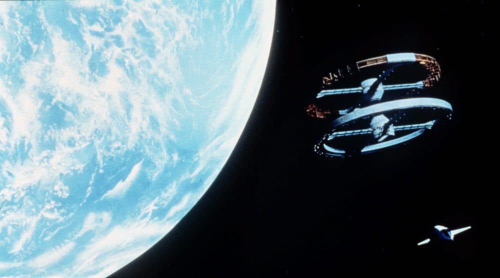 The space shuttle approaches the space station, an example of Kubrick's matching the elegance of &quot;The Blue Danube Waltz&quot; to the visuals. (Ho, Turner Entertainment/AP)