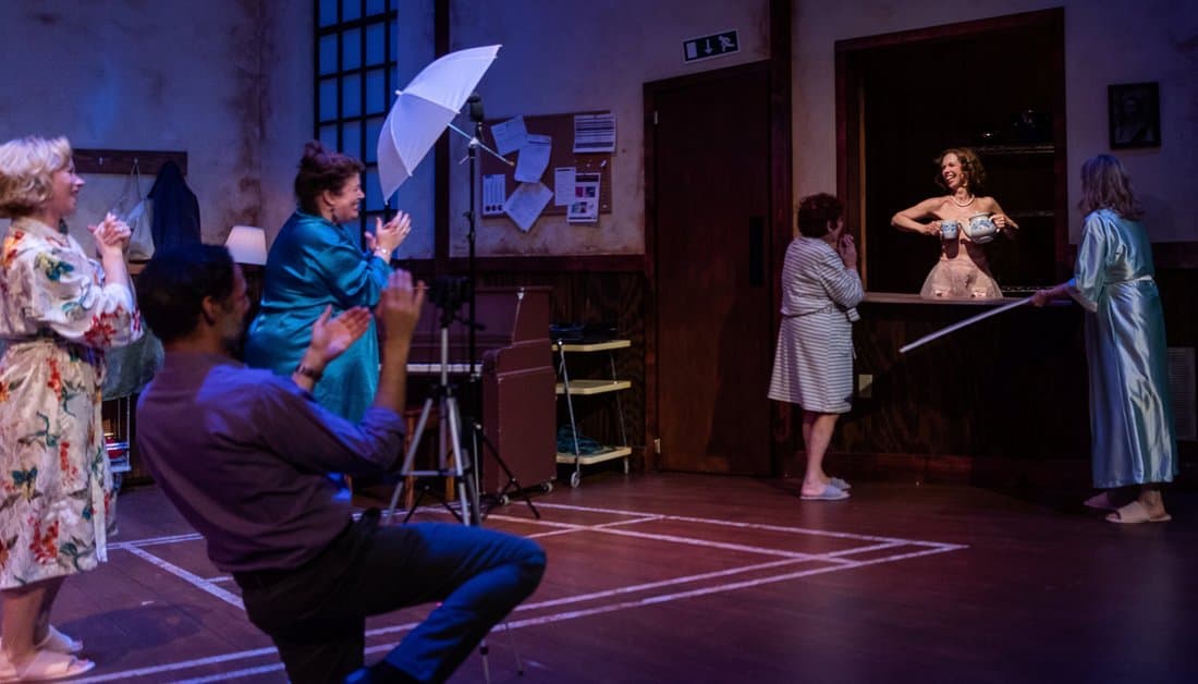 Nael Nacer (as Lawrence), Kerry A. Dowling, Bobbie Steinbach and Maureen Brennan in "Calendar Girls." (Courtesy Nile Scott Shots)