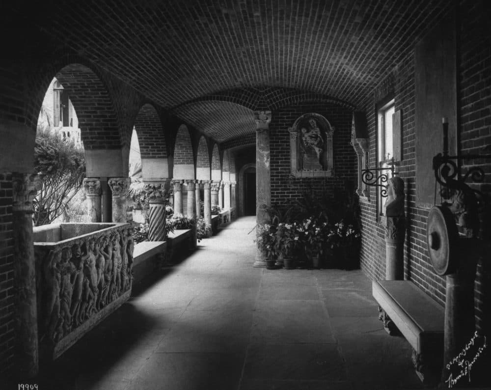 An archival image of the Farnese Sarcophagus in its usual spot in the Gardner's courtyard. (Courtesy Sarah Whitling/Isabella Stewart Gardner Museum)