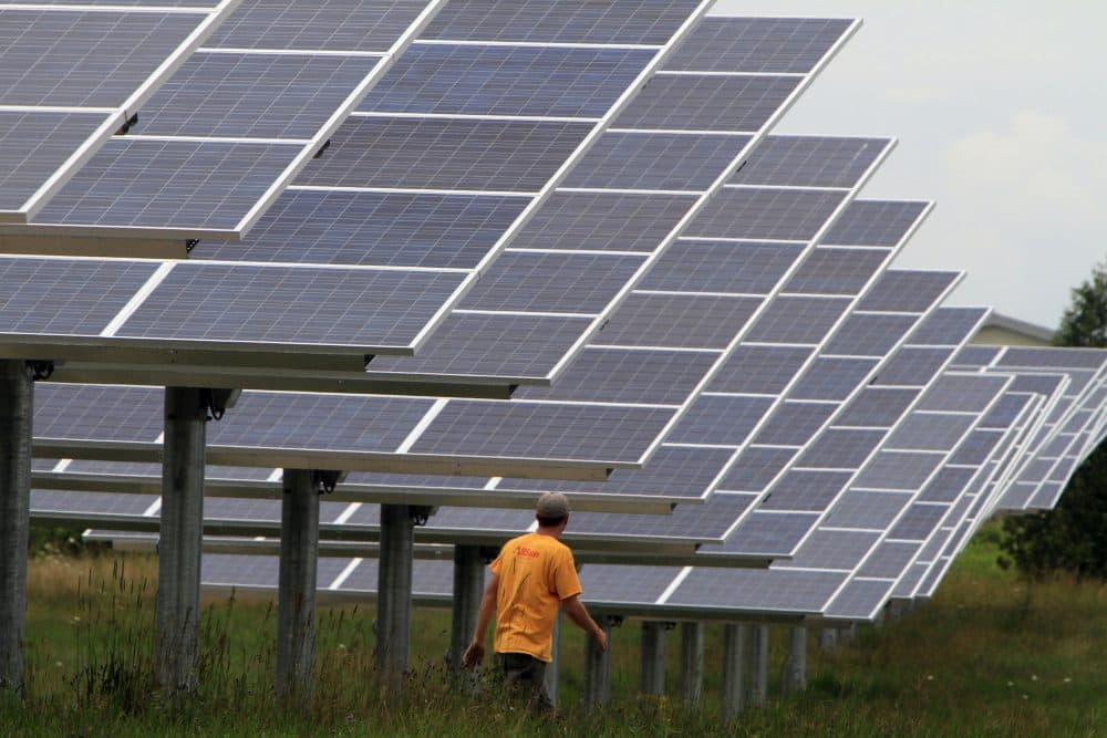 Solar trackers are seen in South Burlington, Vt., on Wednesday, July 27, 2011. Burlington is already 100 percent powered by renewables. (Toby Talbot/AP)