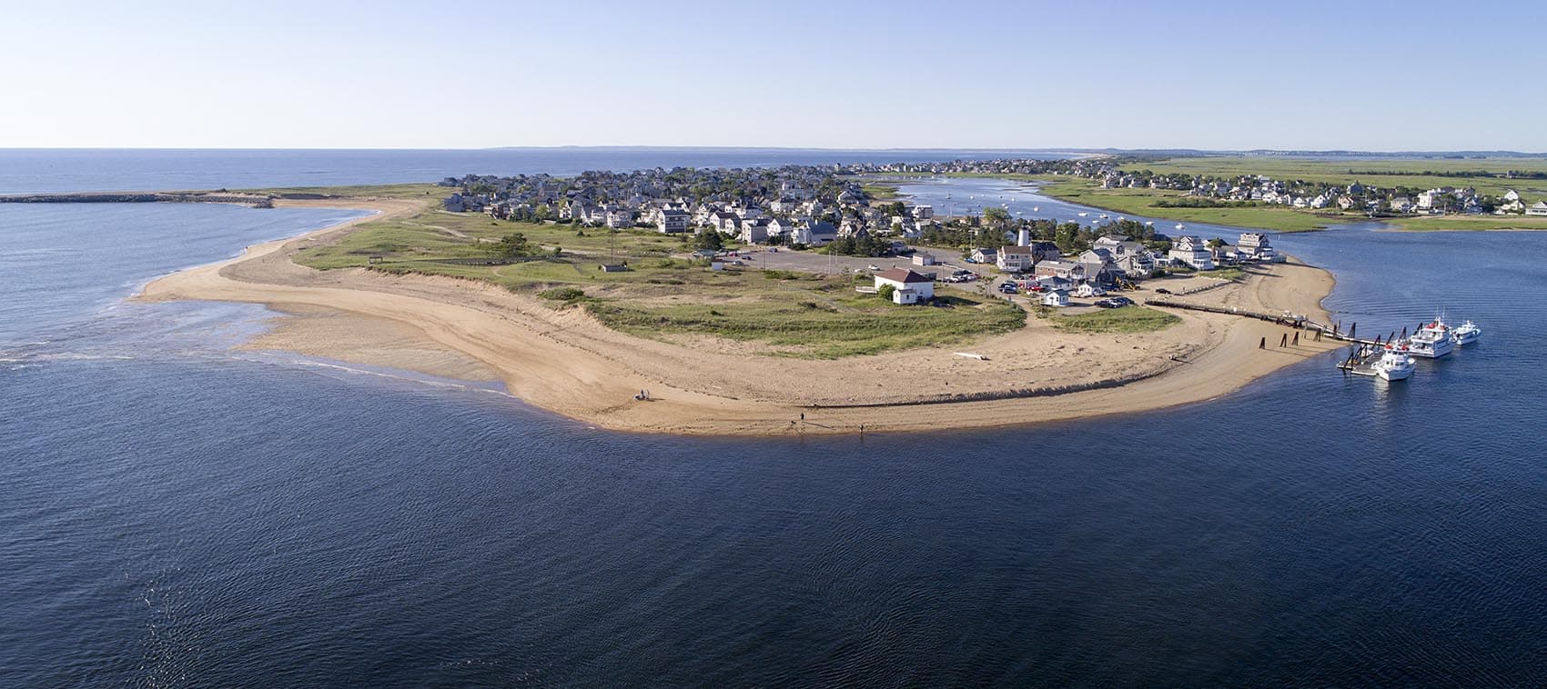 A view of the northern tip of Plum Island, looking south from the Merrimack River (Robin Lubbock/WBUR)