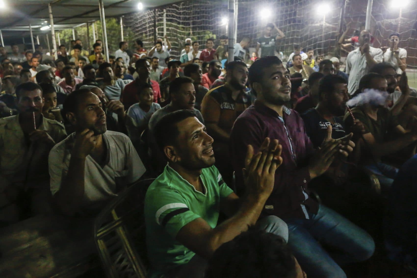 Egyptian fans watch the Egypt-Russia World Cup game at a cafe in the hometown of Mohammed Salah. (Islam Safwat/AP)