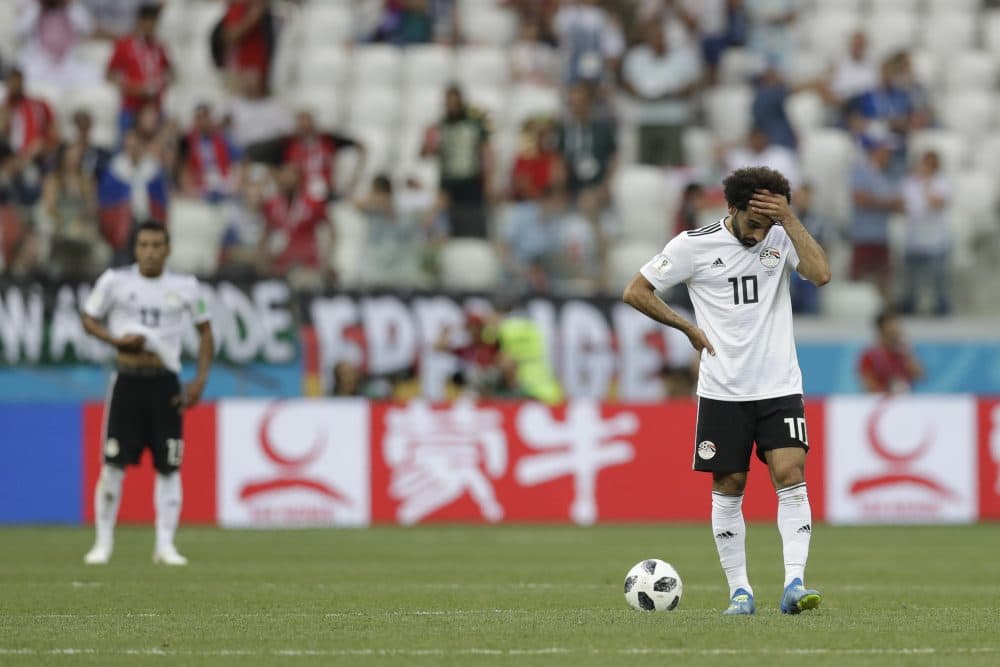 Mohamed Salah (right) and the Egyptian national team went winless in the 2018 World Cup. It was the nation's first World Cup appearance since 1990. (Andrew Medichini/AP)