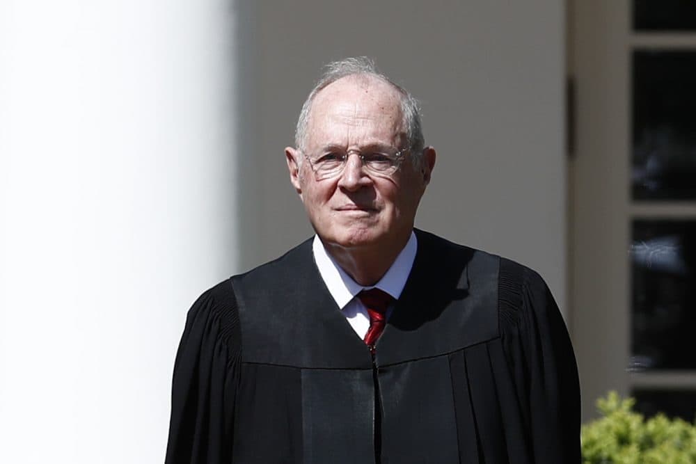 Supreme Court Justice Anthony Kennedy participates in a public swearing-in ceremony for Neil Gorsuch in the Rose Garden of the White House White House in Washington, Monday, April 10, 2017. (Carolyn Kaster/AP)