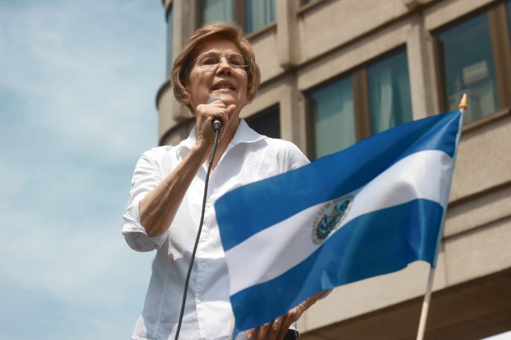 U.S. Sen. Elizabeth Warren speaks at an immigration rally in Boston. (Quincy Walters/WBUR)