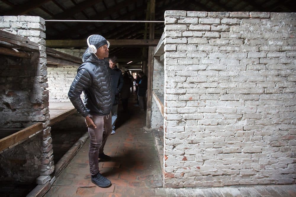 Ray Allen exploring Auschwitz barracks in May 2017. (Elan Kawesch)