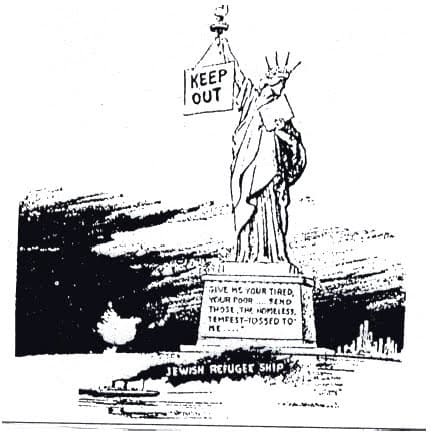 A cartoon from the New York Daily Mirror on June 6, 1939 when the U.S. refused entry to a Jewish refugee ship.