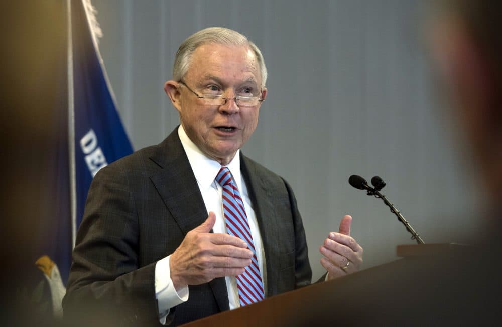 Attorney General Jeff Sessions speaks about "the crisis facing our asylum system" at the Executive Office for Immigration Review in Falls Church, Va., Thursday, Oct. 12, 2017. (Sait Serkan Gurbuz/AP)