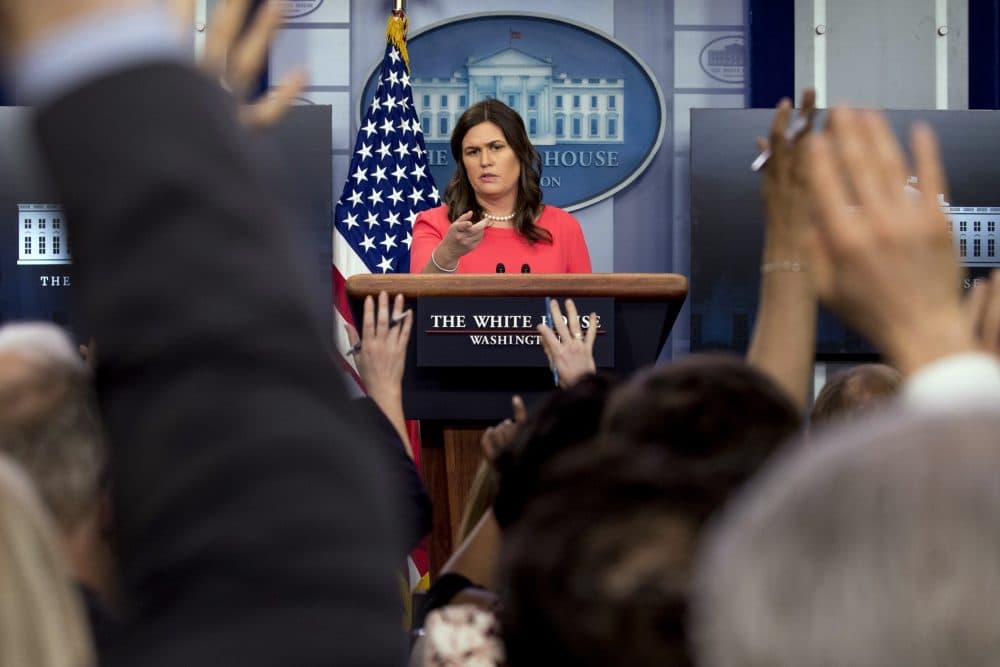 White House press secretary Sarah Huckabee Sanders calls on a member of the media during the daily press briefing at the White House, Tuesday, June 5, 2018, in Washington. (Andrew Harnik/AP)